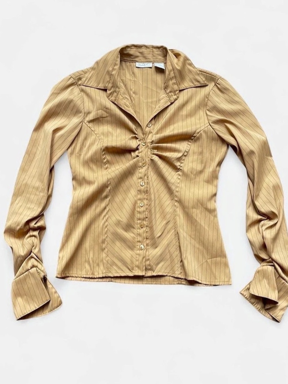Vintage y2k Charlotte Russe tan pinstripe 
Striped Ruched Blouse